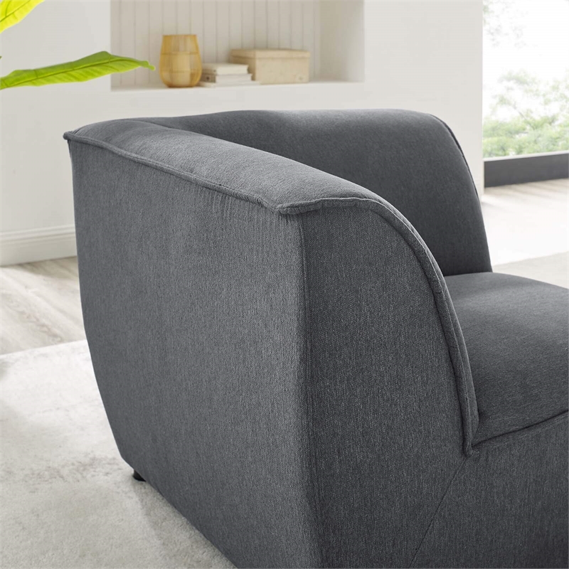 Maklaine Polyester Fabric Corner Sectional Sofa Chair in Charcoal