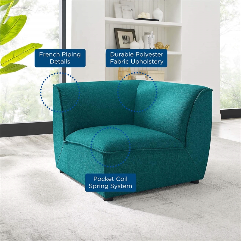 Maklaine Polyester Fabric Corner Sectional Sofa Chair in Teal Green