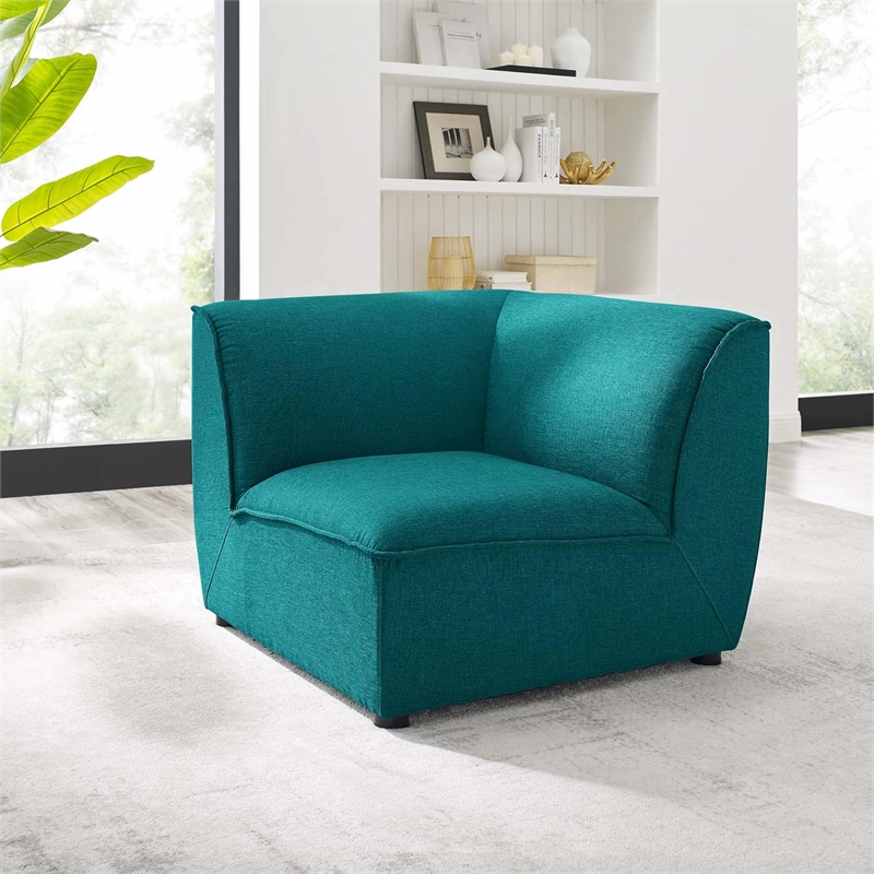 Maklaine Polyester Fabric Corner Sectional Sofa Chair in Teal Green