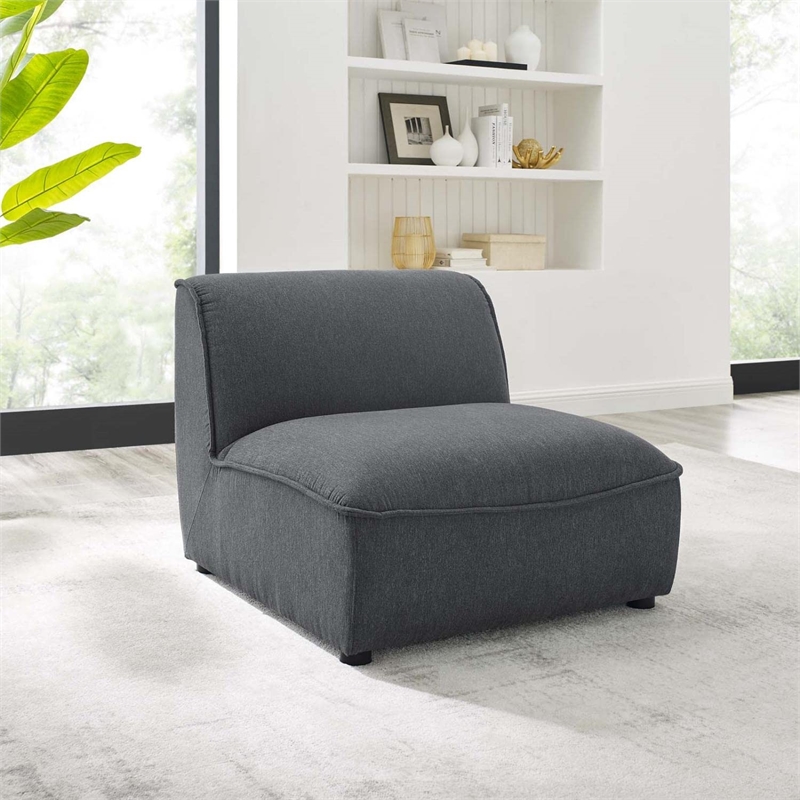 Maklaine Contemporary Polyester Fabric Armless Chair in Charcoal