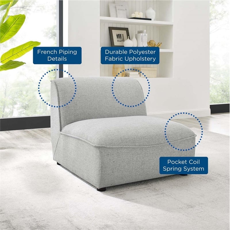 Maklaine Modern Polyester Fabric Armless Chair in Light Gray