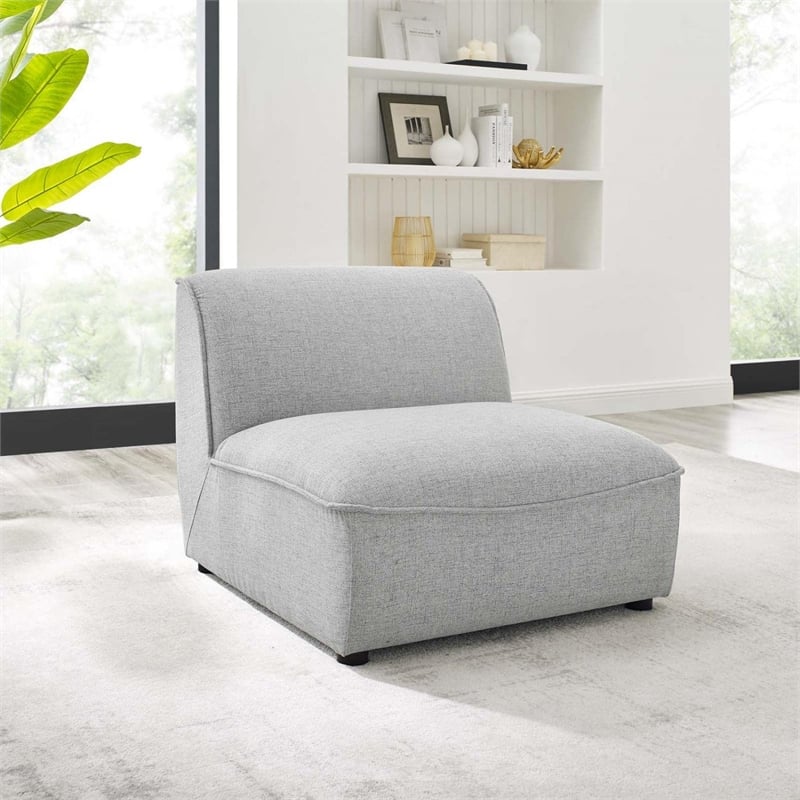 Maklaine Modern Polyester Fabric Armless Chair in Light Gray