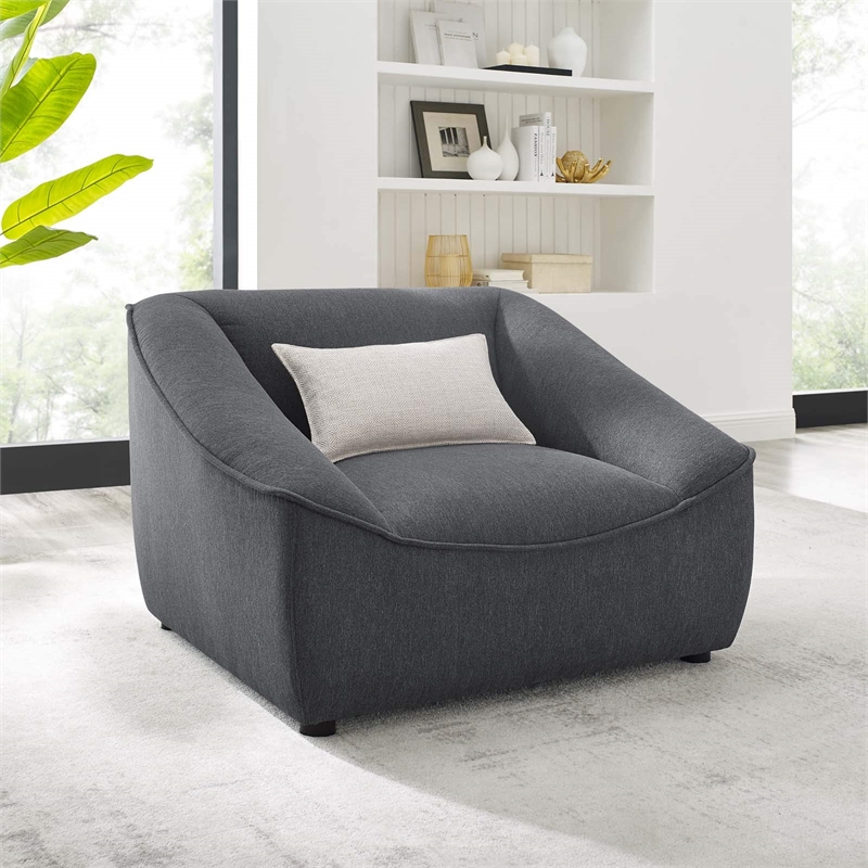 Maklaine Modern Upholstery Polyester Fabric Armchair in Charcoal
