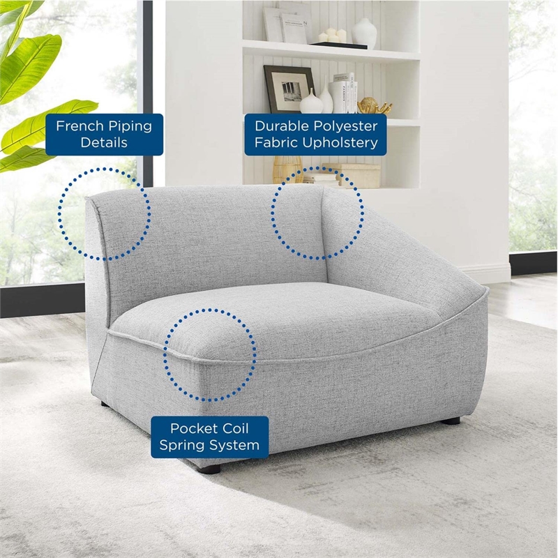 Maklaine Fabric Right Arm Sectional Sofa Chair in Light Gray