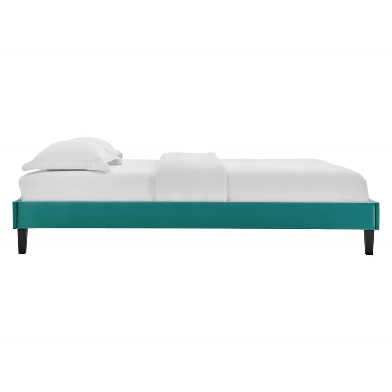 Maklaine Twin Modern Performance Velvet Platform Bed in Teal Green