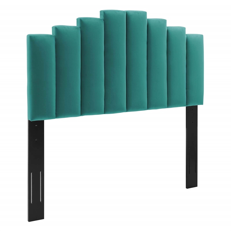Maklaine Twin Modern Performance Velvet Platform Bed in Teal Green