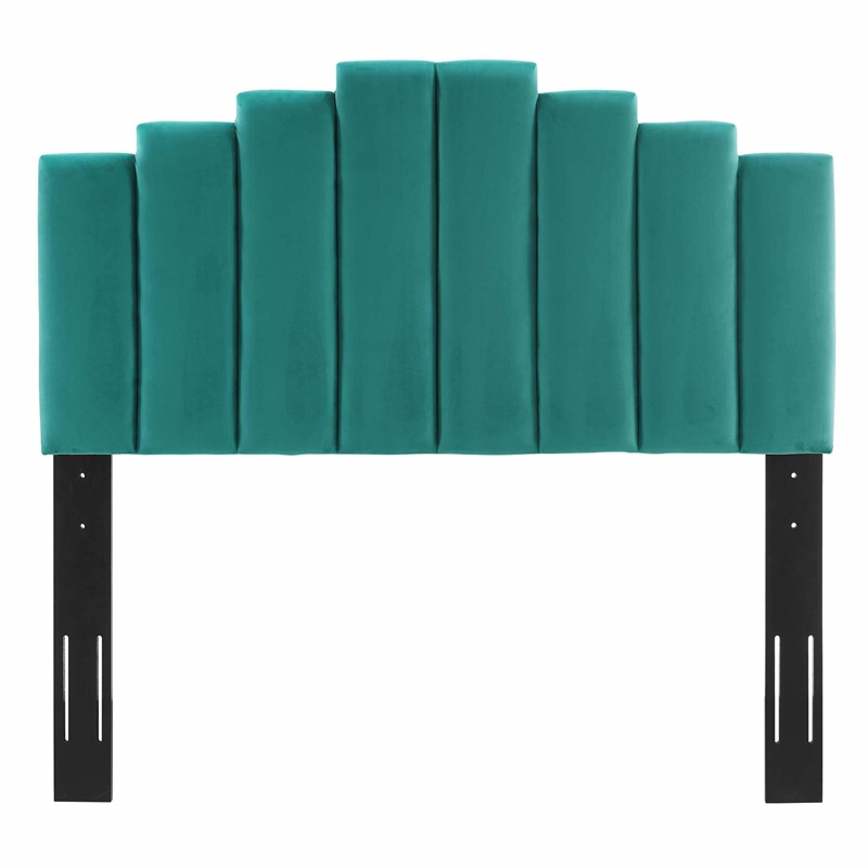 Maklaine Twin Modern Performance Velvet Platform Bed in Teal Green