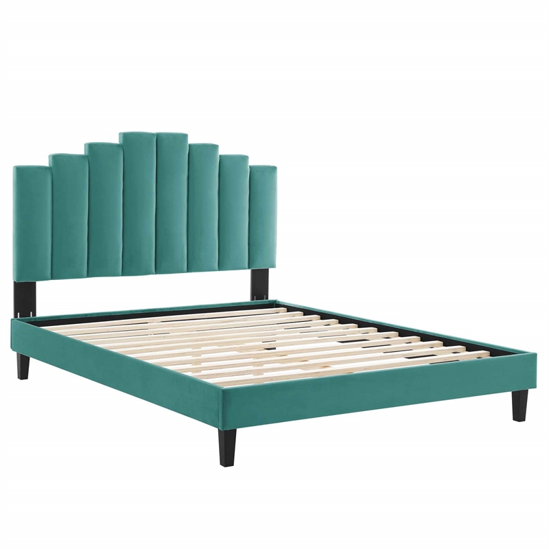 Maklaine Twin Modern Performance Velvet Platform Bed in Teal Green