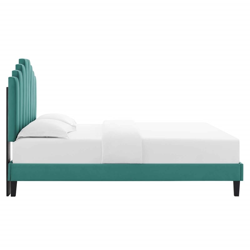 Maklaine Twin Modern Performance Velvet Platform Bed in Teal Green