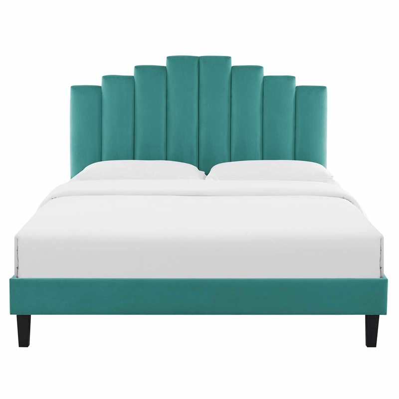 Maklaine Twin Modern Performance Velvet Platform Bed in Teal Green