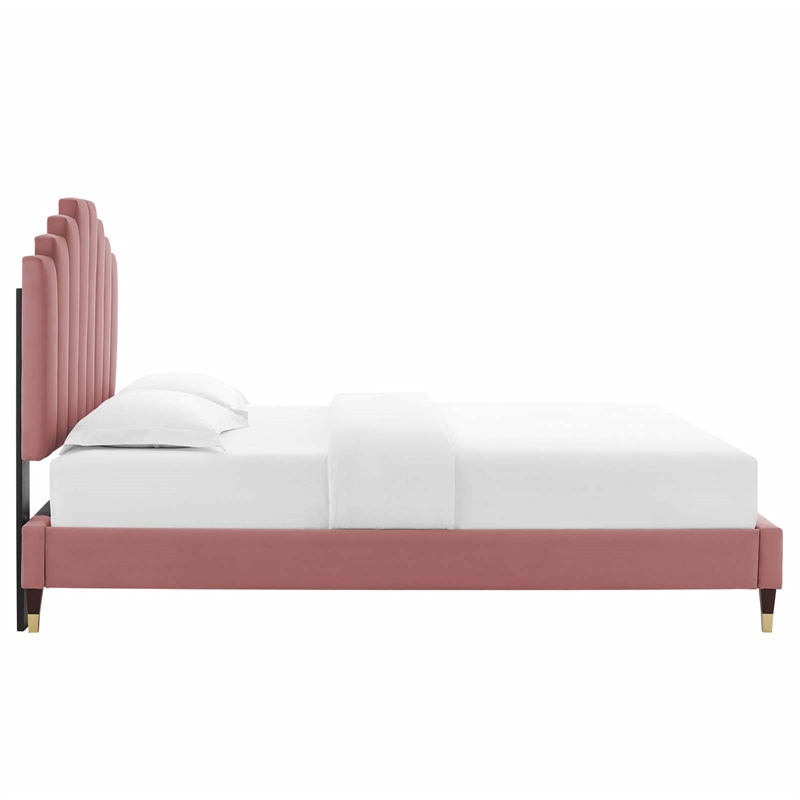 Maklaine Twin Modern Performance Velvet Platform Bed - Dusty Rose Pink