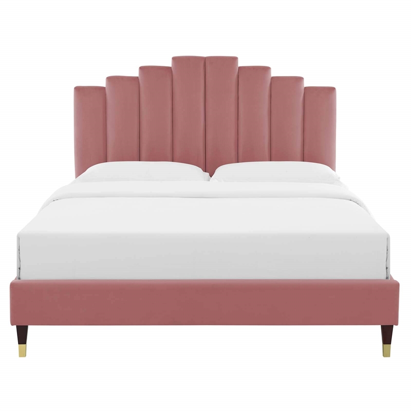 Maklaine Twin Modern Performance Velvet Platform Bed - Dusty Rose Pink
