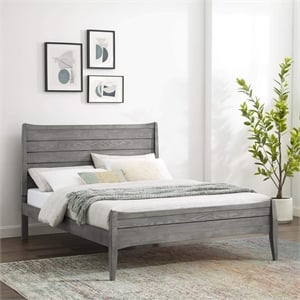 Maklaine Contemporary King Rubberwood and MDF Wood Platform Bed in Gray