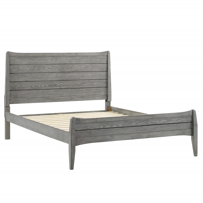 Maklaine Contemporary King Rubberwood and MDF Wood Platform Bed in Gray