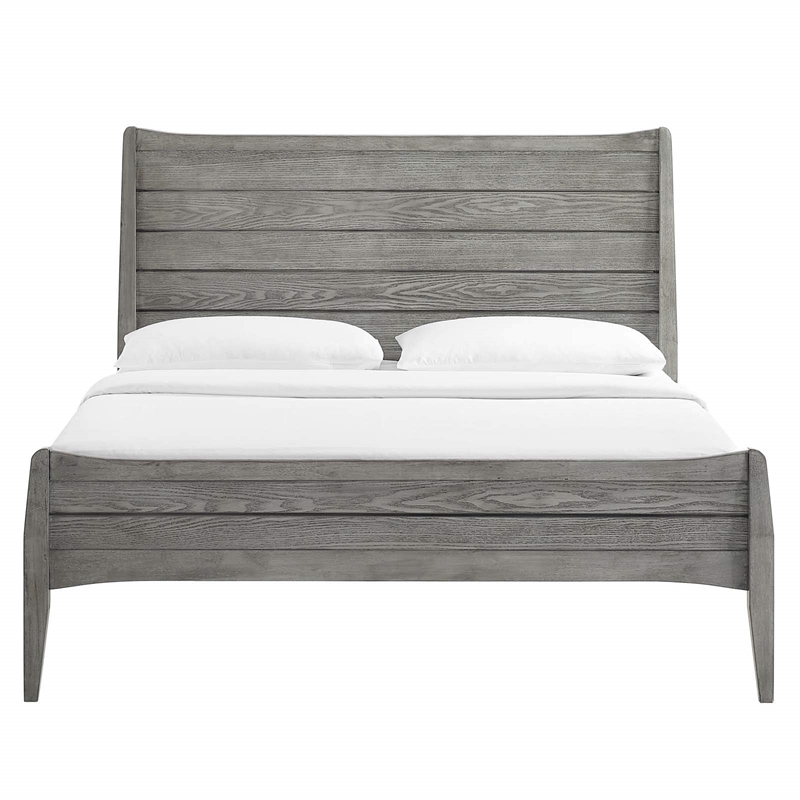 Maklaine Contemporary King Rubberwood and MDF Wood Platform Bed in Gray