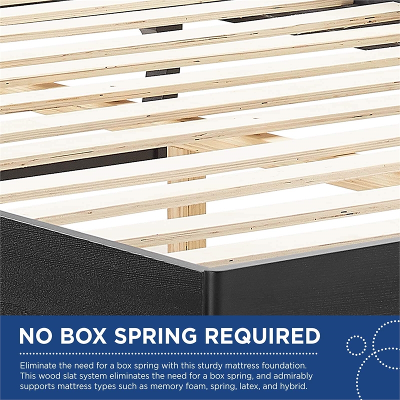 Maklaine Cane Rattan and Wood Full Platform Bed with Angular Legs in Black