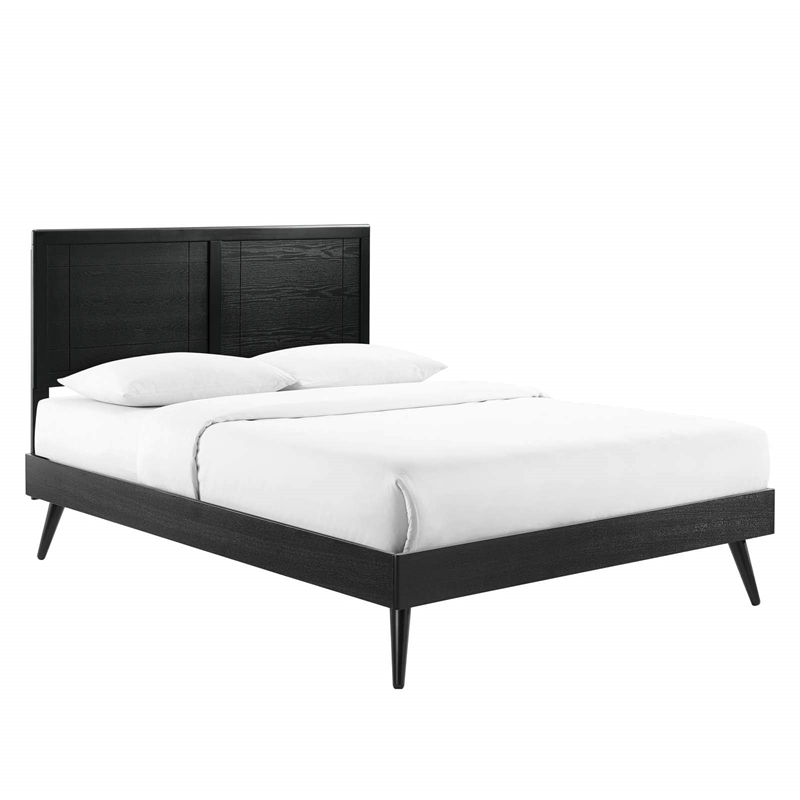 Maklaine Contemporary Full Wood Platform Bed with Splayed Legs in Black
