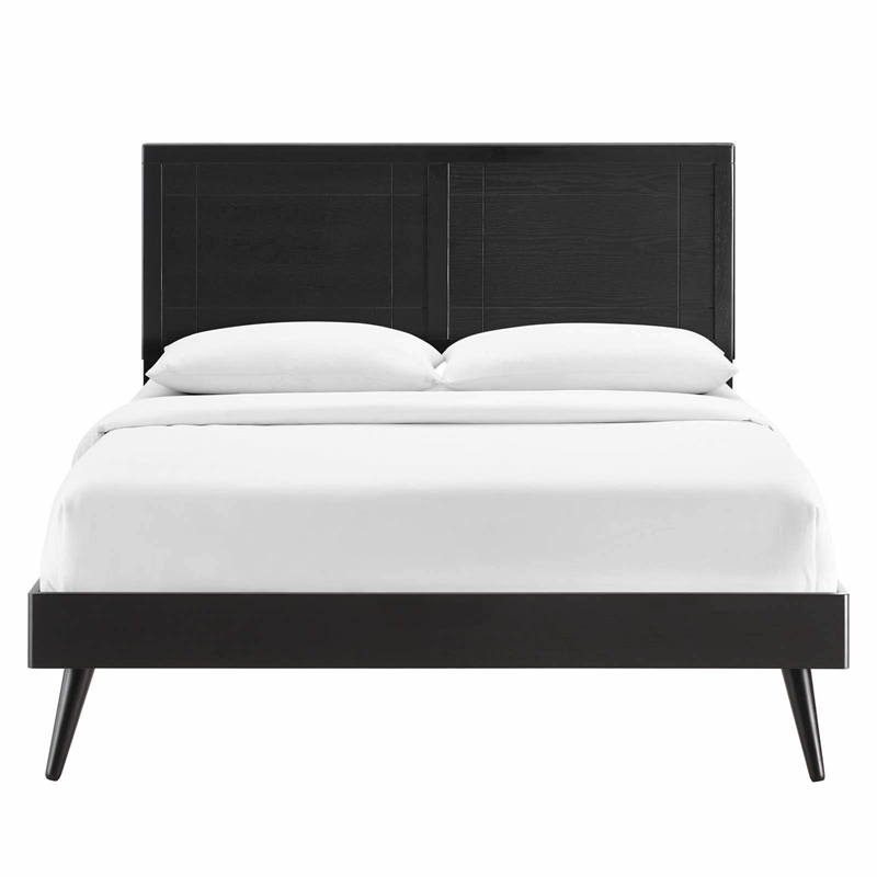 Maklaine Contemporary Full Wood Platform Bed with Splayed Legs in Black