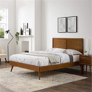 Maklaine Contemporary Full Wood Platform Bed with Splayed Legs in Walnut