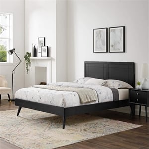 Maklaine Contemporary King Wood Platform Bed with Splayed Legs in Black