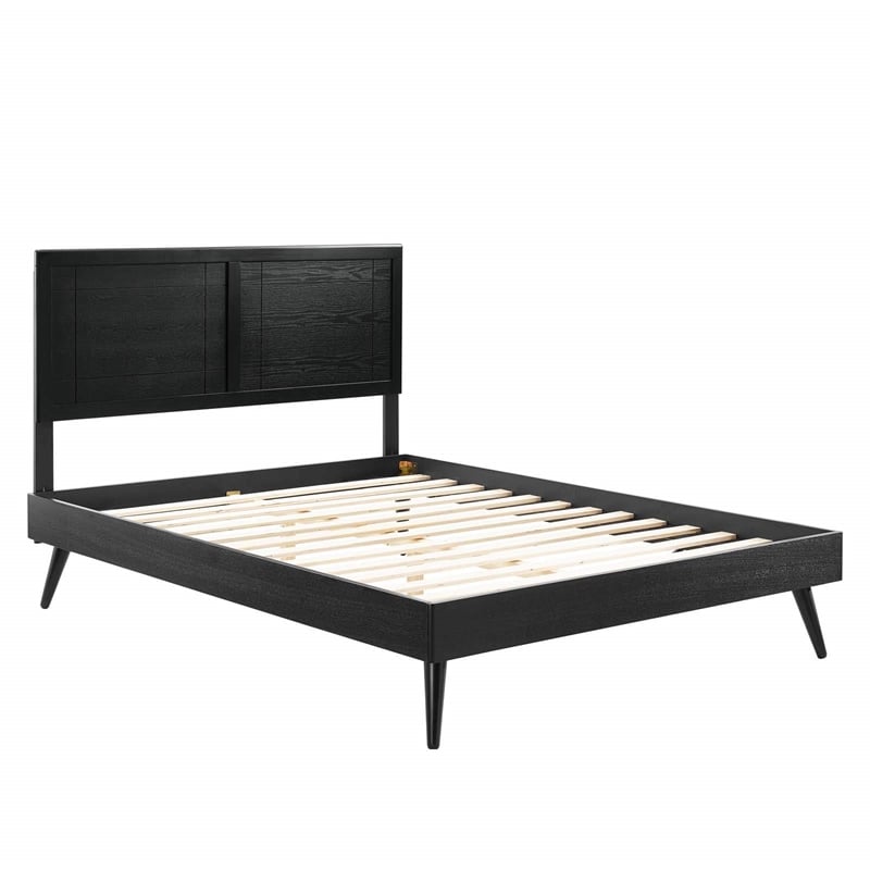 Maklaine Contemporary King Wood Platform Bed with Splayed Legs in Black