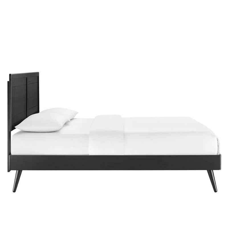 Maklaine Contemporary King Wood Platform Bed with Splayed Legs in Black