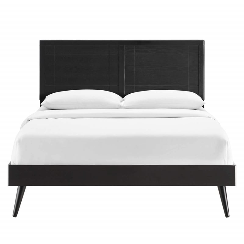 Maklaine Contemporary King Wood Platform Bed with Splayed Legs in Black