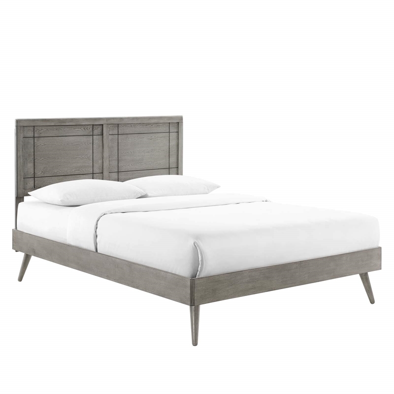 Maklaine Contemporary King Wood Platform Bed with Splayed Legs in Gray