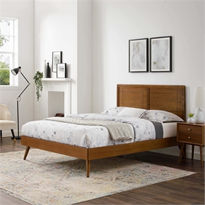 Maklaine Contemporary Twin Wood Platform Bed with Splayed Legs in Walnut
