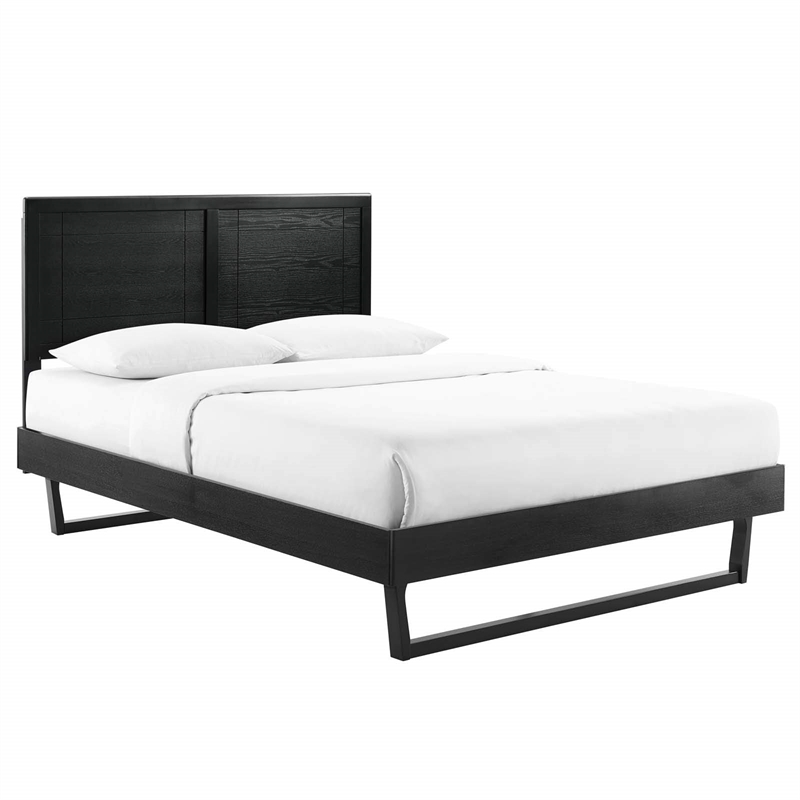 Maklaine Wood Frame Queen Platform Bed with Angular Frame in Black
