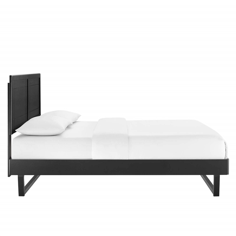 Maklaine Wood Frame Queen Platform Bed with Angular Frame in Black