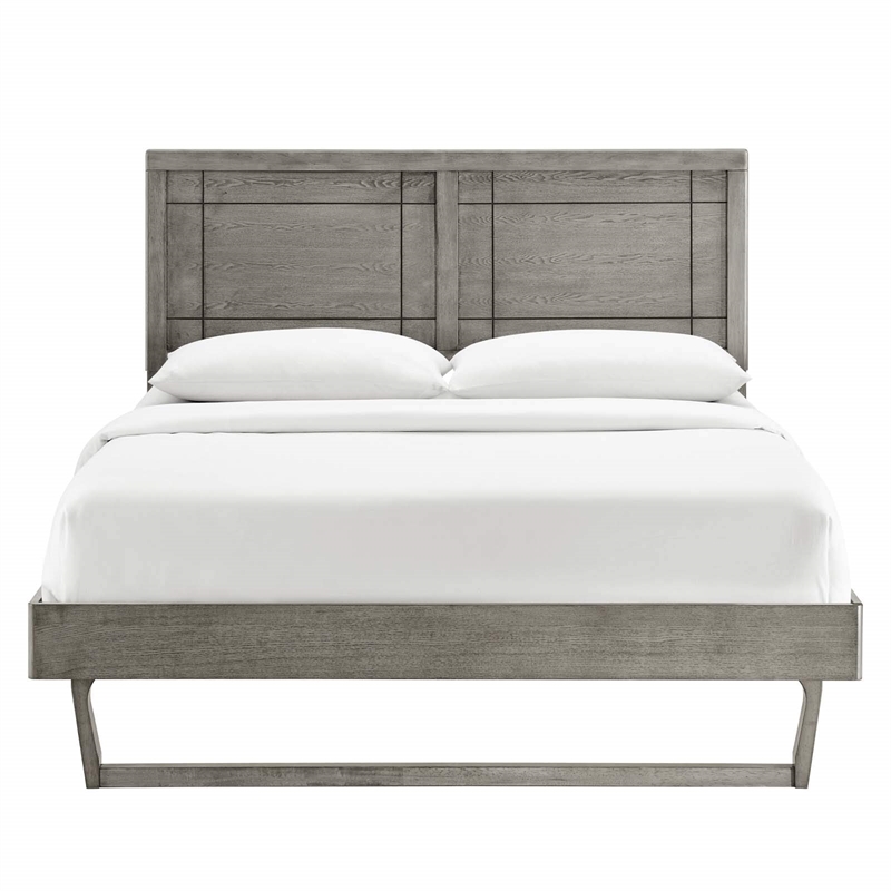 Maklaine Wood Frame Queen Platform Bed with Angular Frame in Gray