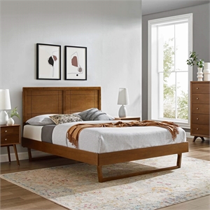 Maklaine Queen Wood Platform Bed with Angular Frame in Walnut