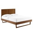 Maklaine Queen Wood Platform Bed with Angular Frame in Walnut