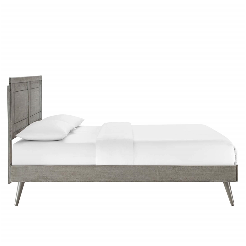 Maklaine Contemporary Wood Queen Platform Bed in Gray With Splayed Legs