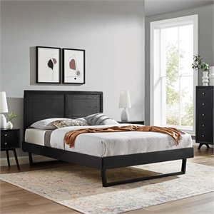 Maklaine Contemporary Full Wood Platform Bed with Angular Frame in Black