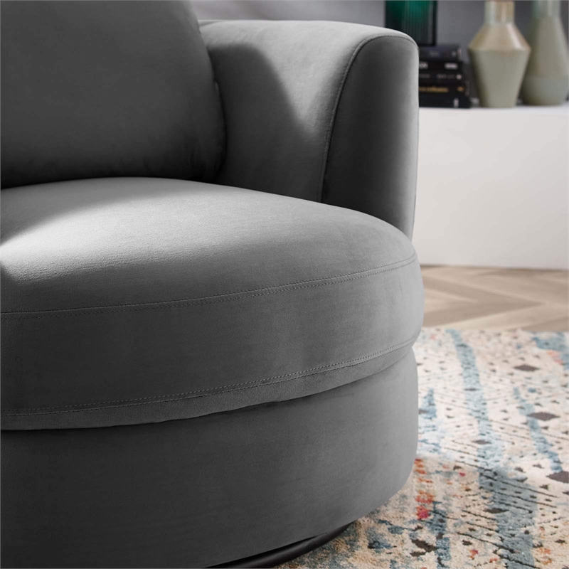 Maklaine Contemporary Performance Velvet Swivel Fabric Armchair in Gray