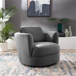Maklaine Contemporary Performance Velvet Swivel Fabric Armchair in Gray