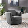 Maklaine Contemporary Performance Velvet Swivel Fabric Armchair in Gray