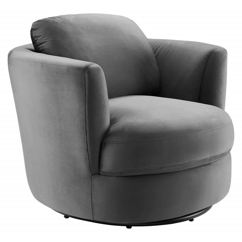 Maklaine Contemporary Performance Velvet Swivel Fabric Armchair in Gray