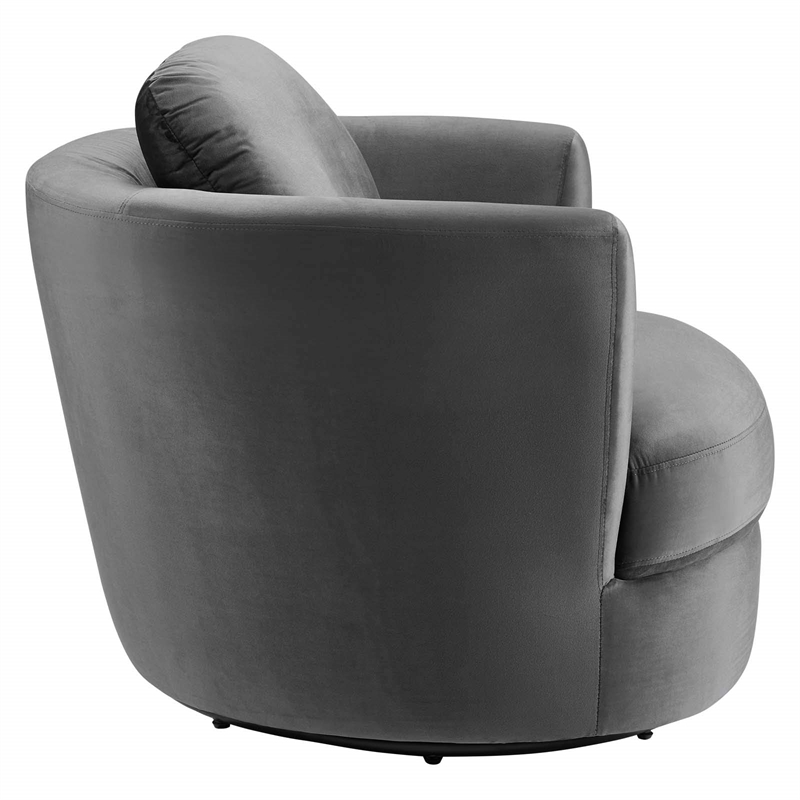 Maklaine Contemporary Performance Velvet Swivel Fabric Armchair in Gray