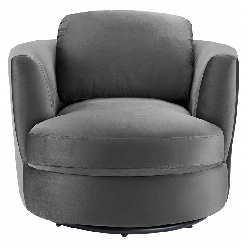 Maklaine Contemporary Performance Velvet Swivel Fabric Armchair in Gray