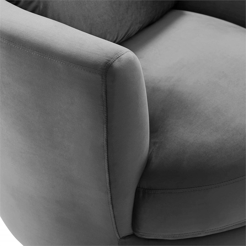 Maklaine Contemporary Performance Velvet Swivel Fabric Armchair in Gray