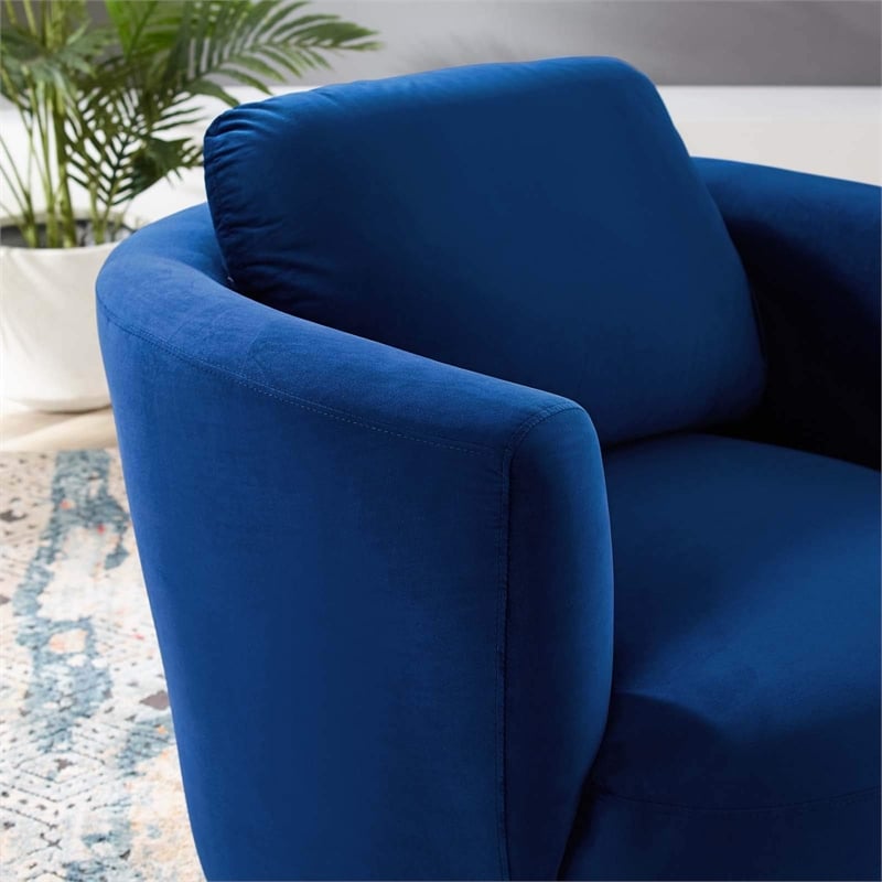 Maklaine Contemporary Performance Velvet Swivel Fabric Armchair in Navy