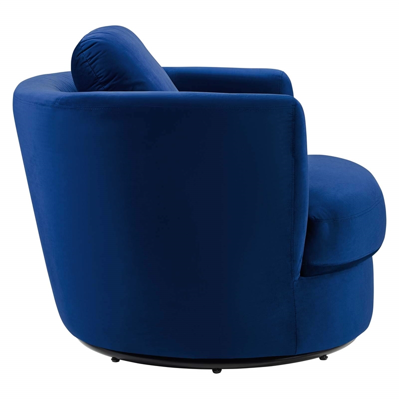 Maklaine Contemporary Performance Velvet Swivel Fabric Armchair in Navy