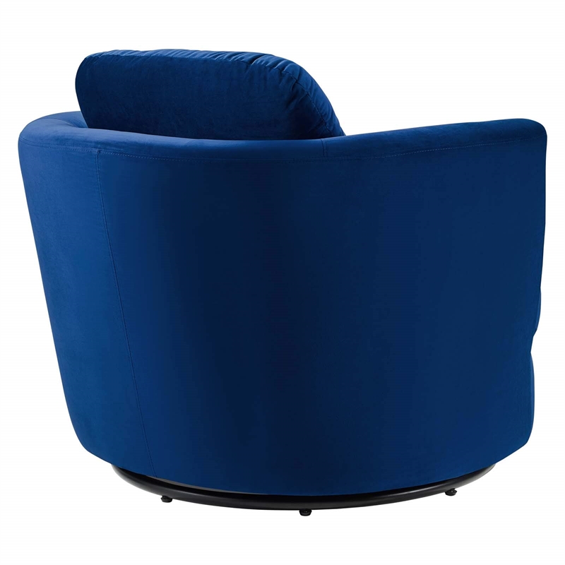 Maklaine Contemporary Performance Velvet Swivel Fabric Armchair in Navy