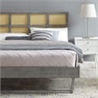 Maklaine Cane Rattan and Wood Queen Platform Bed with Angular Legs in Gray