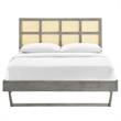 Maklaine Cane Rattan and Wood Queen Platform Bed with Angular Legs in Gray