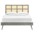 Maklaine Cane Rattan and Wood Full Platform Bed with Splayed Legs in Gray