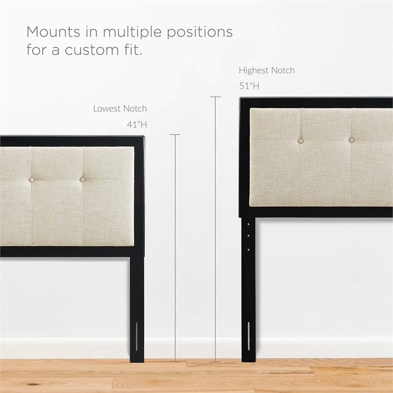 Maklaine Queen Wood Platform Bed with Angular Frame in Black/Beige
